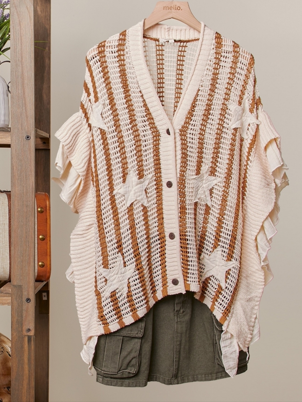 173 | Crochet Star Ruffle Button Front Cardi